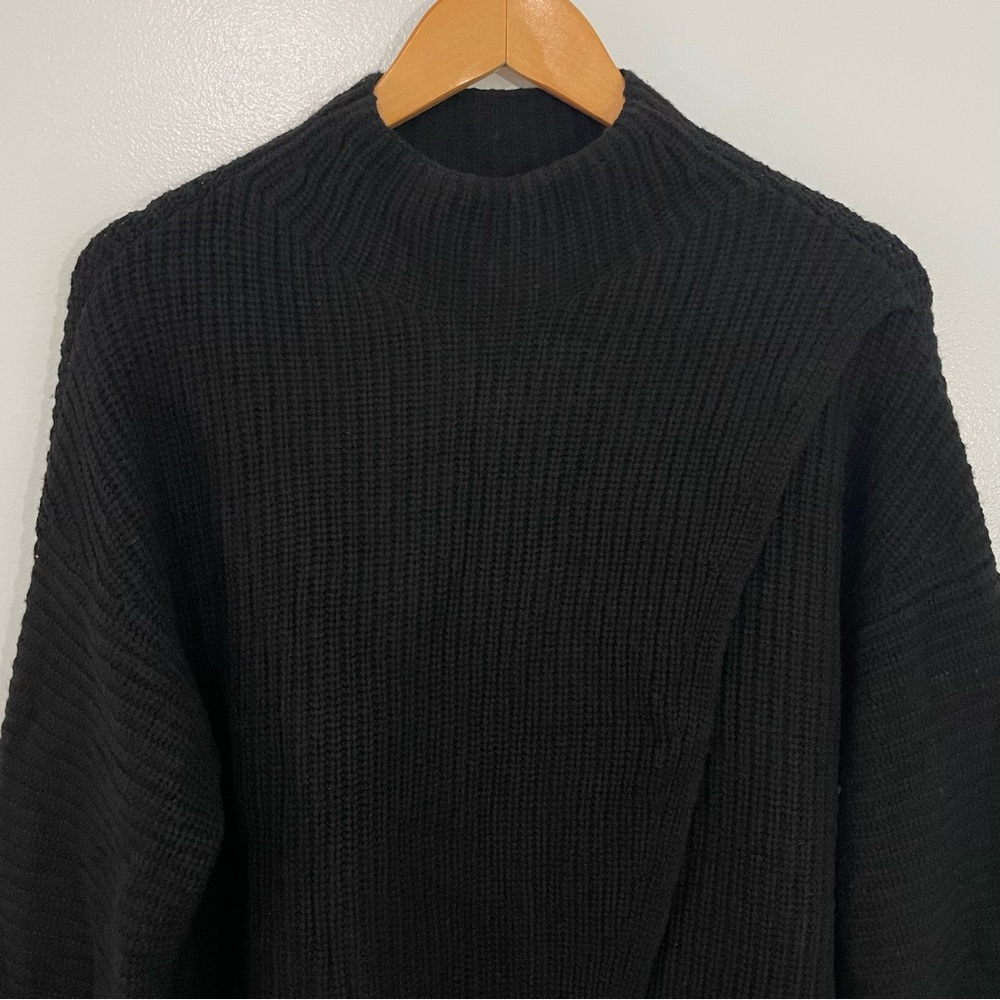 Athleta Black Merino Wool Cashmere Cowl Neck Split Front Sweater Oversized M - Picture 7 of 16